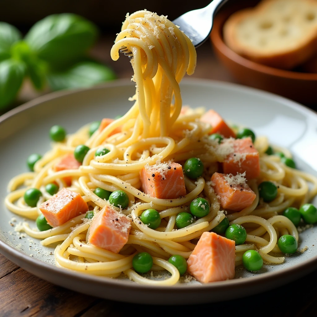 Pasta with Salmon Peas
